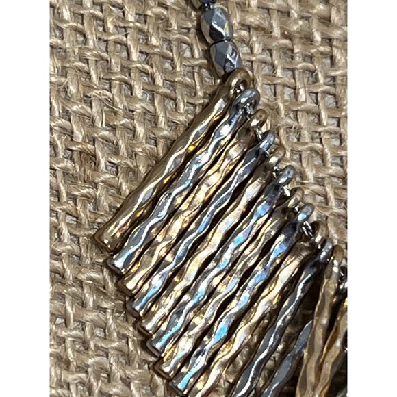 Silver Gold Tone Bar Pendant Necklace Spiky Hammered Pieces 17" + 3" extender - Picture 3 of 5